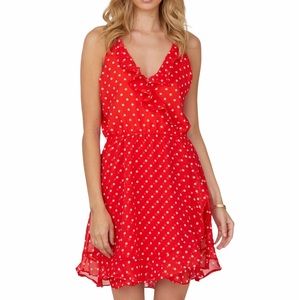 Haute Rogue Donna Red/White Polka Dot Ruffle Dress Size Large Fit And Flare